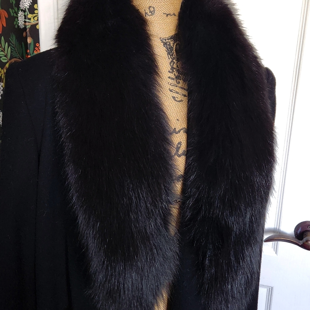 Long Black Coat with Fox Fur Collar